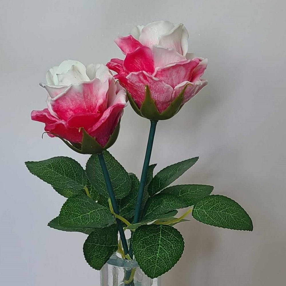 OOAK Pink White Varigated Rose Blossom Flower Cylinder Vase